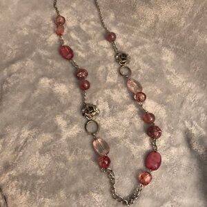 Pink and Flower Long Necklace